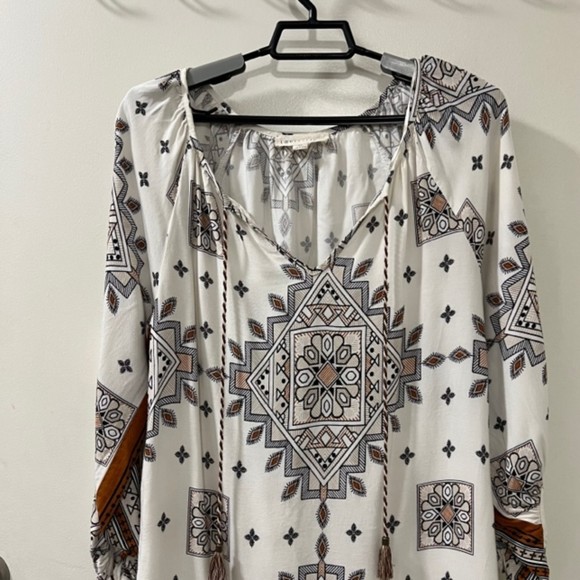 Lovestitch Womens Tribal Print LS Tassel Boho Gypsy Mini Shift Dress Size Medium - Picture 3 of 12